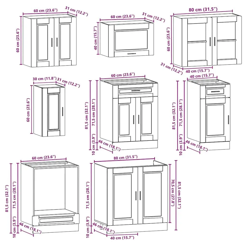 8 Piece High Gloss White Kitchen Units Engineered Wood Storage Cabinets