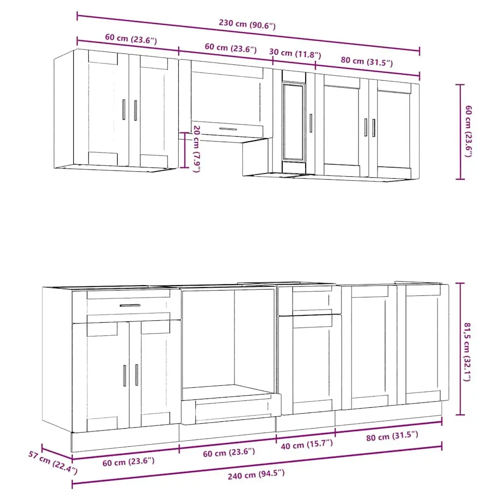 8 Piece High Gloss White Kitchen Units Engineered Wood Storage Cabinets