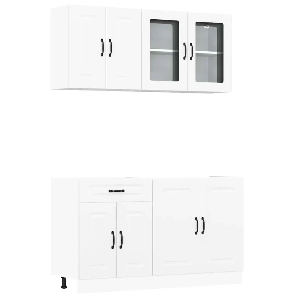 Kitchen Cabinet Set White 4 Piece Engineered Wood Storage Cupboards