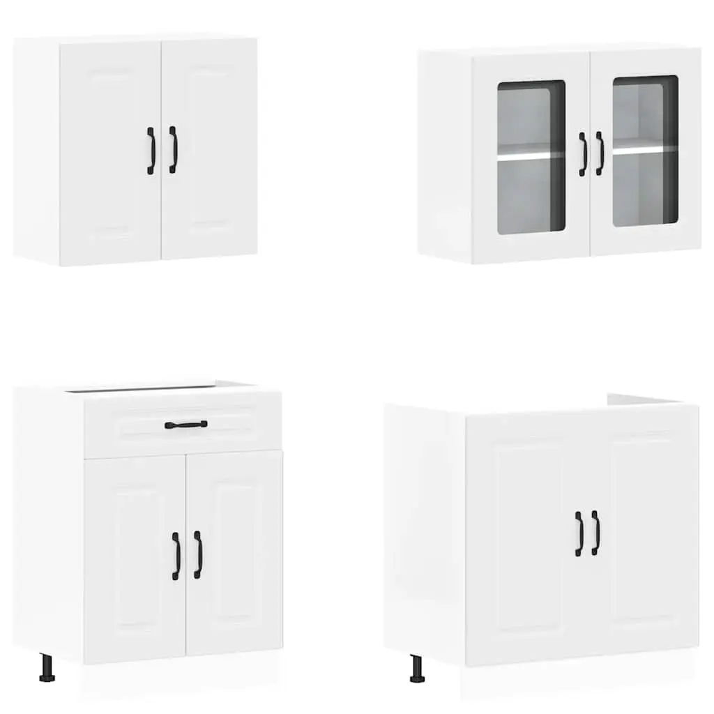 Kitchen Cabinet Set White 4 Piece Engineered Wood Storage Cupboards