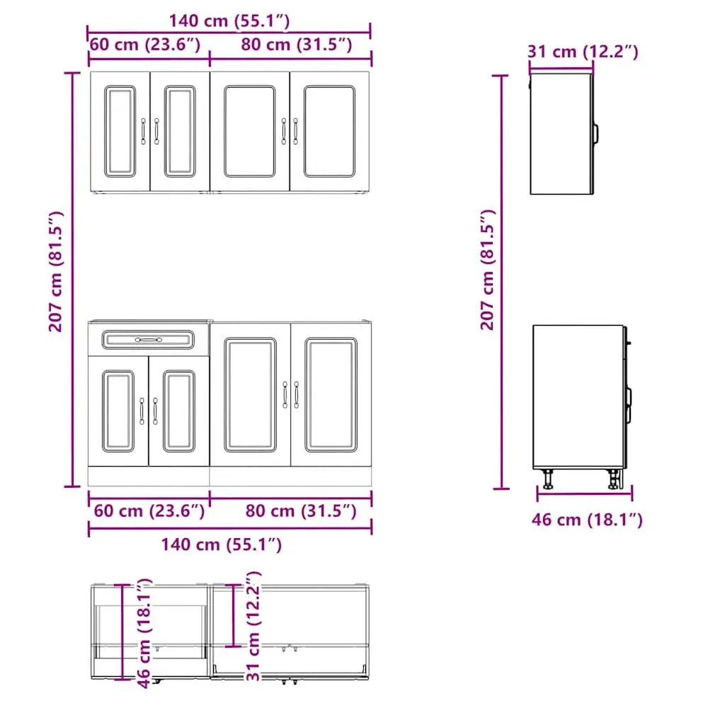 Kitchen Cabinet Set White 4 Piece Engineered Wood Storage Cupboards