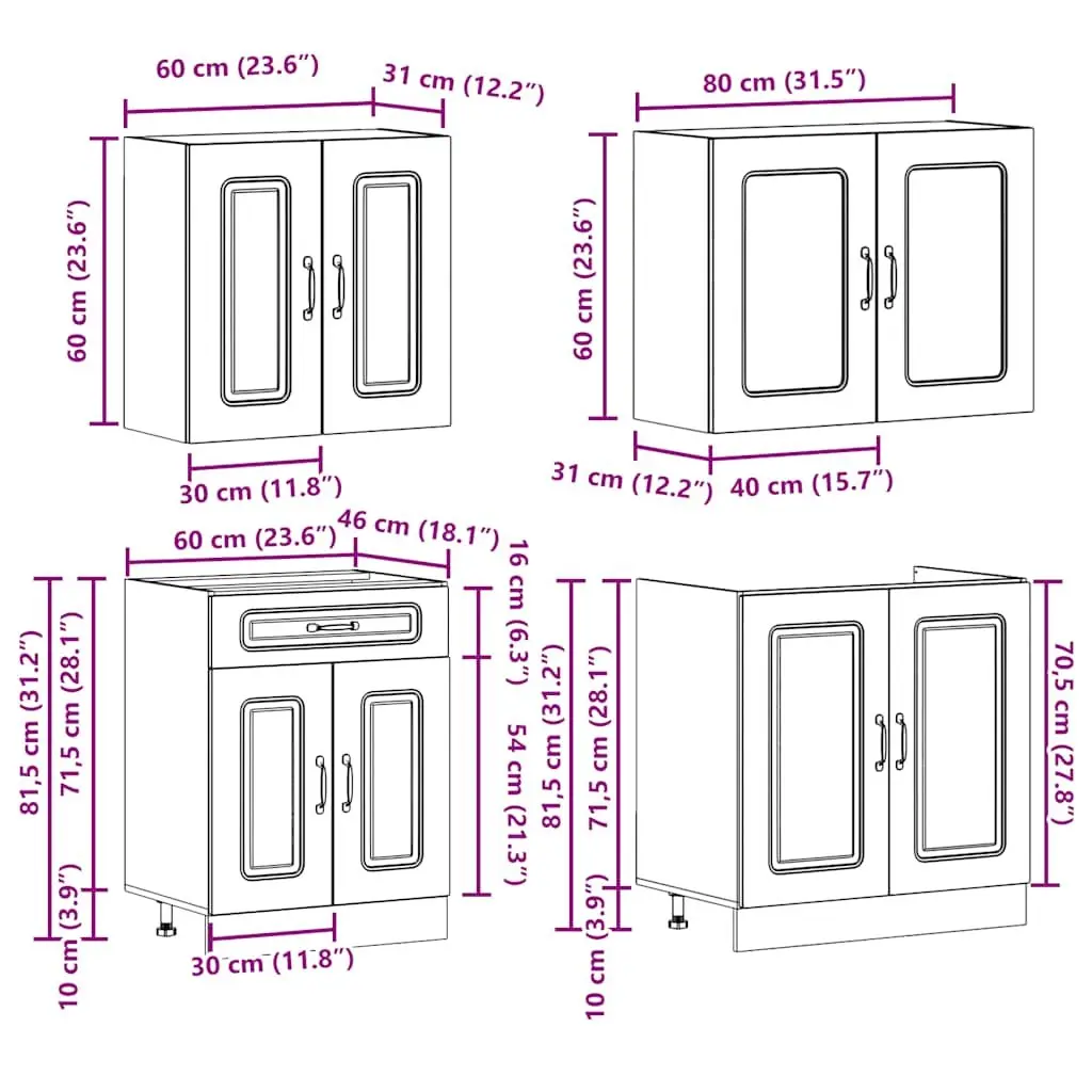 Kitchen Cabinet Set White 4 Piece Engineered Wood Storage Cupboards