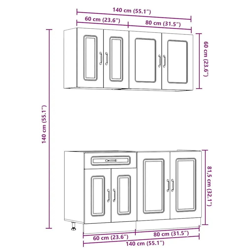Kitchen Cabinet Set White 4 Piece Engineered Wood Storage Cupboards