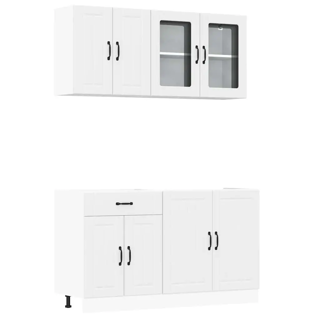 Kitchen Cabinet Set White 4 Piece Engineered Wood Storage Cupboard