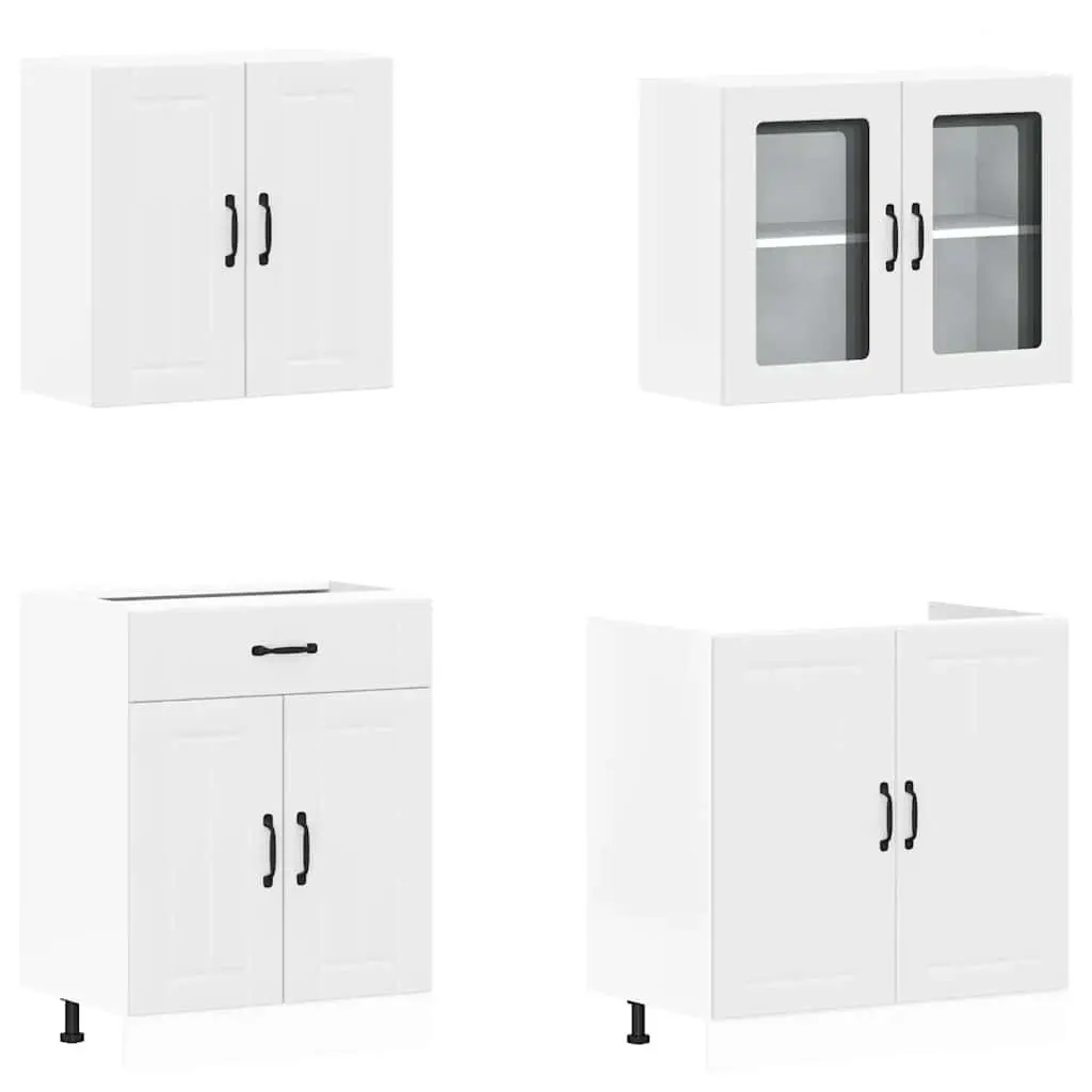 Kitchen Cabinet Set White 4 Piece Engineered Wood Storage Cupboard