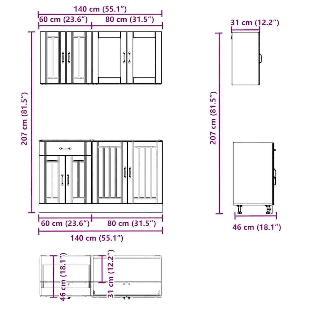 Kitchen Cabinet Set White 4 Piece Engineered Wood Storage Cupboard