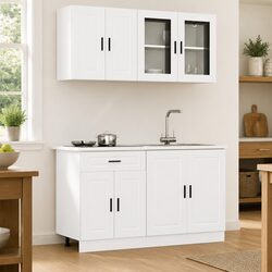 White 4 Piece Kitchen Cabinet Set for Cozy Storage