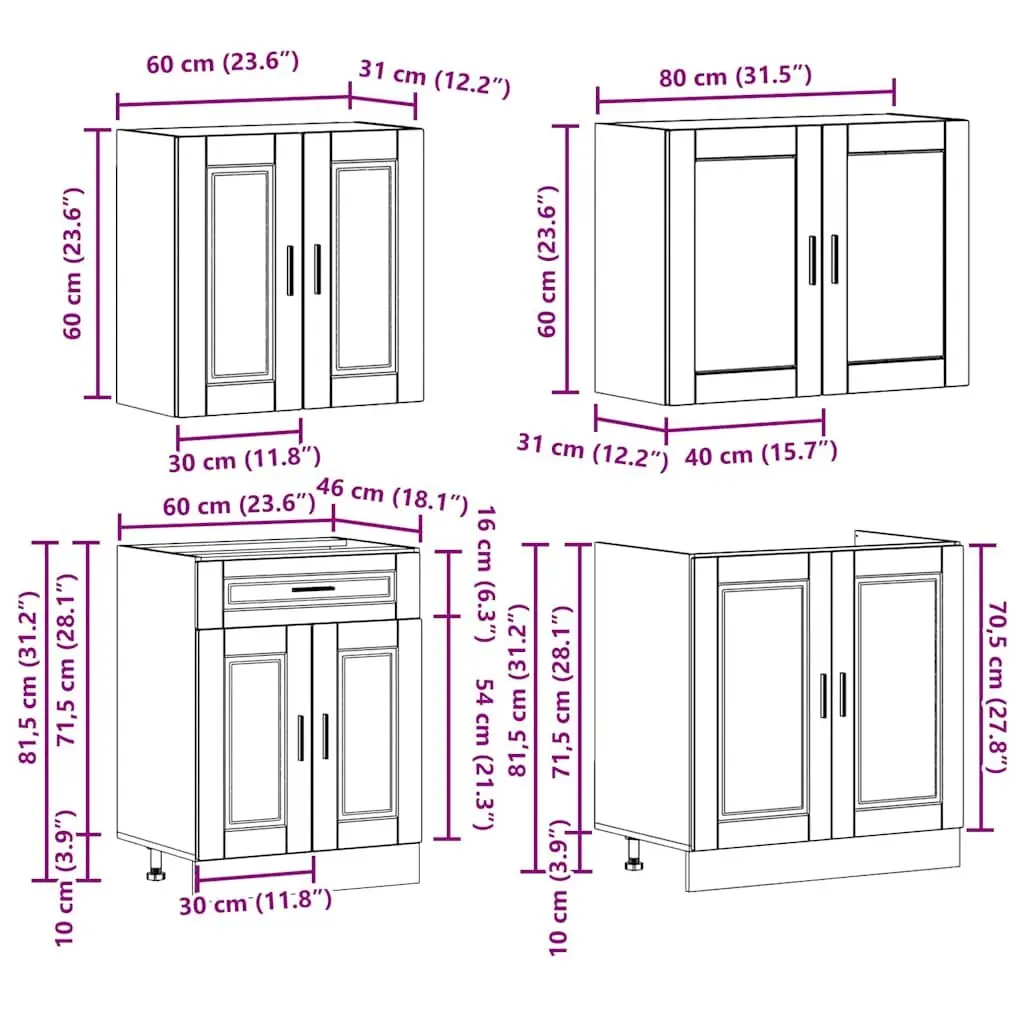 4 Piece Kitchen Cabinet Set White Storage Engineered Wood Adjustable Feet