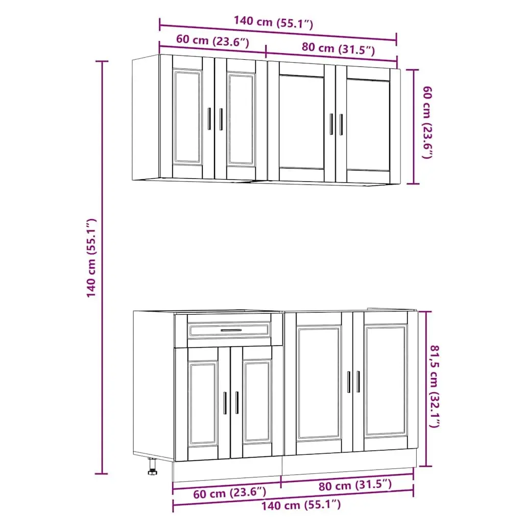 4 Piece Black Kitchen Cabinet Set Engineered Wood Storage Cupboards
