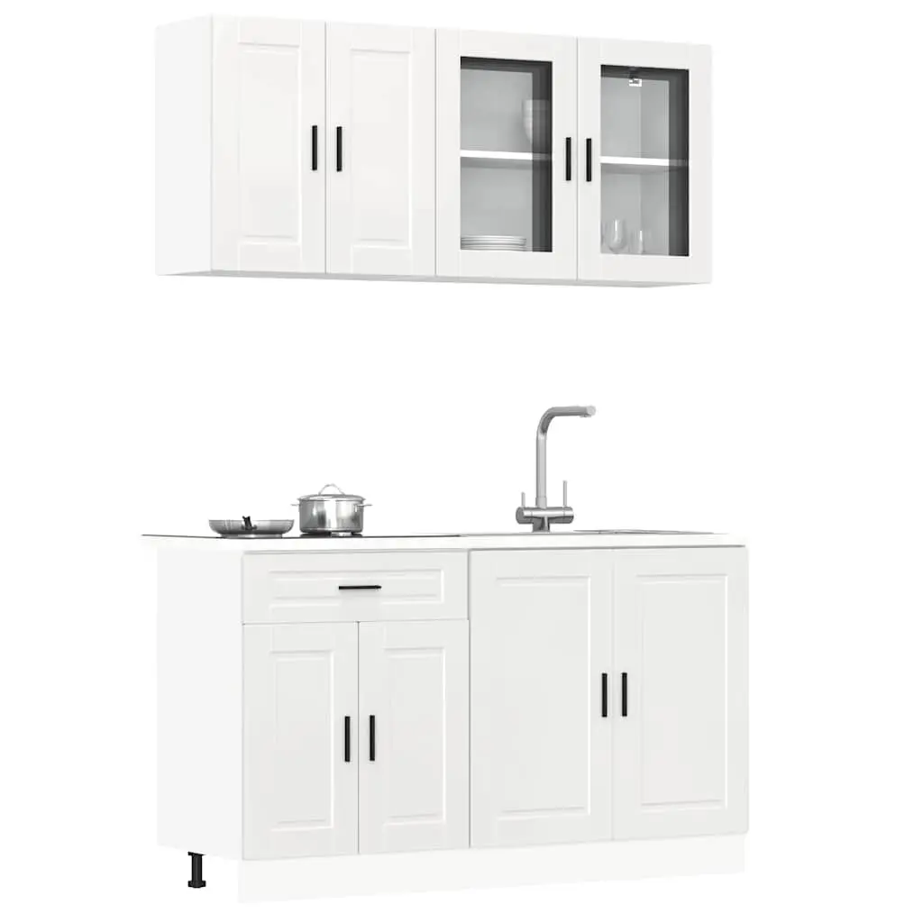 4 Piece Kitchen Cabinet Set White High Gloss Engineered Wood