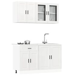 4 Piece Kitchen Cabinet Set White High Gloss Engineered Wood Storage Cupboard