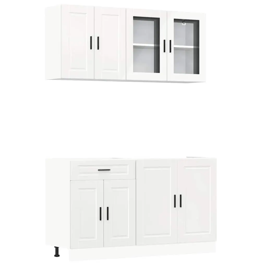 4 Piece Kitchen Cabinet Set White High Gloss Engineered Wood