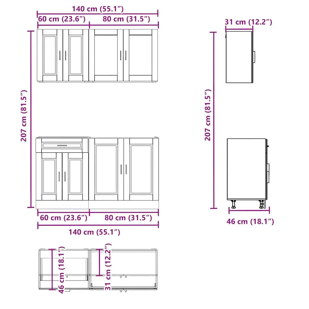 4 Piece Kitchen Cabinet Set White High Gloss Engineered Wood