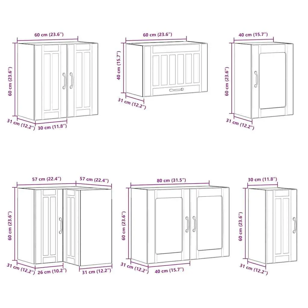 Kitchen Cabinet Set White 11 Piece Engineered Wood Storage Cupboards