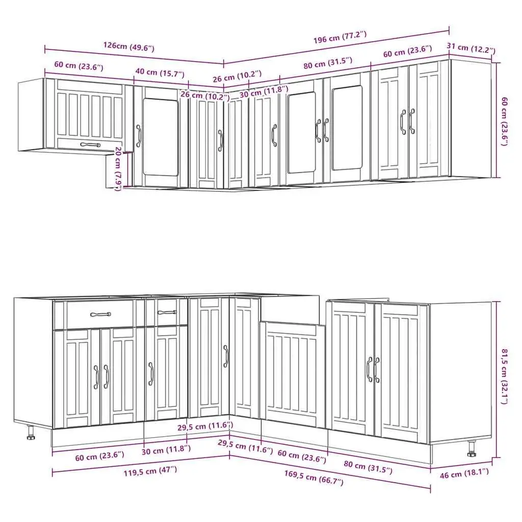 Kitchen Cabinet Set White 11 Piece Engineered Wood Storage Cupboards