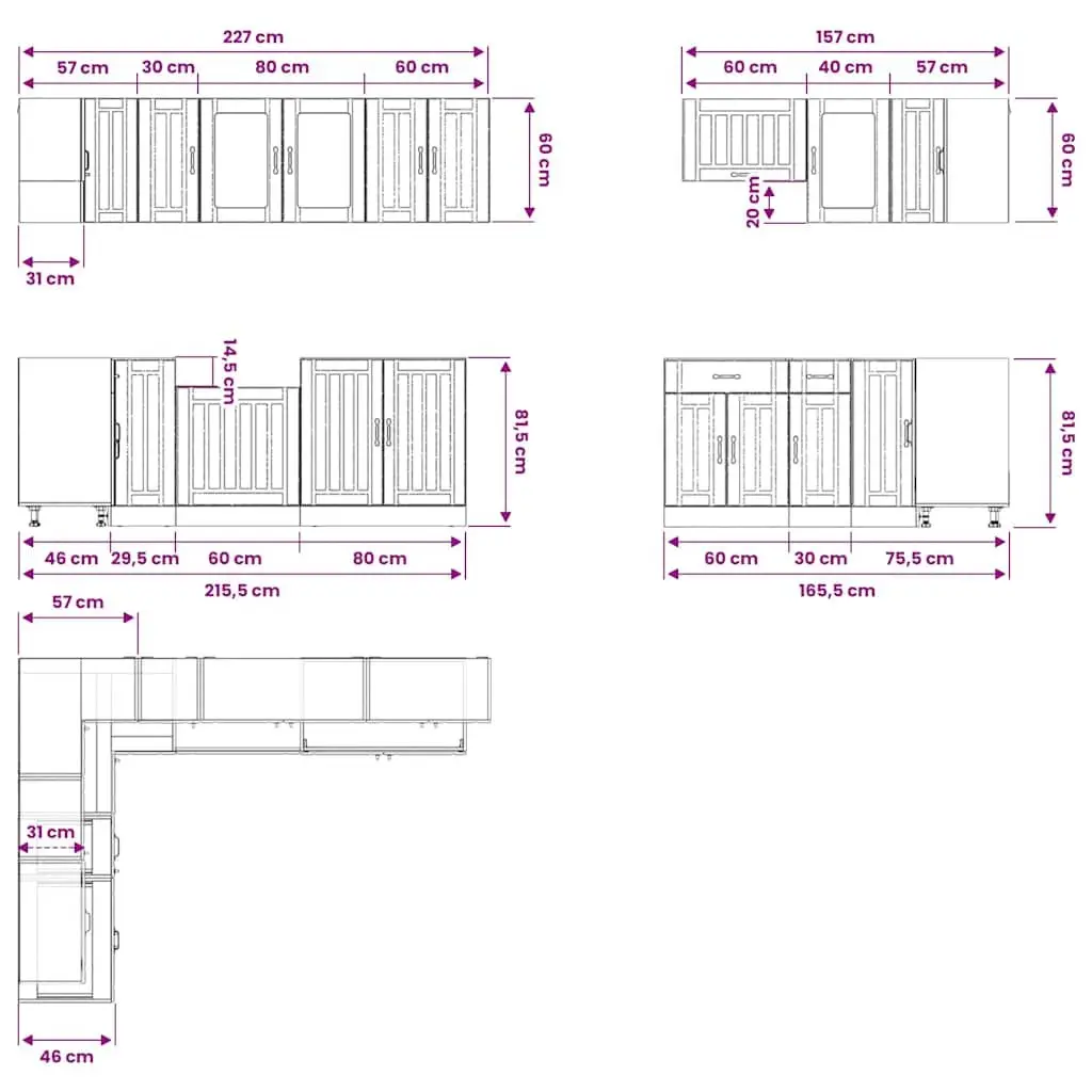 Kitchen Cabinet Set White 11 Piece Engineered Wood Storage Cupboards