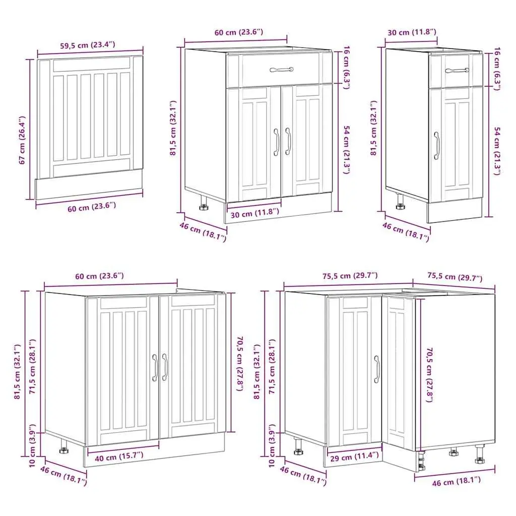 Kitchen Cabinet Set White 11 Piece Engineered Wood Storage Cupboards