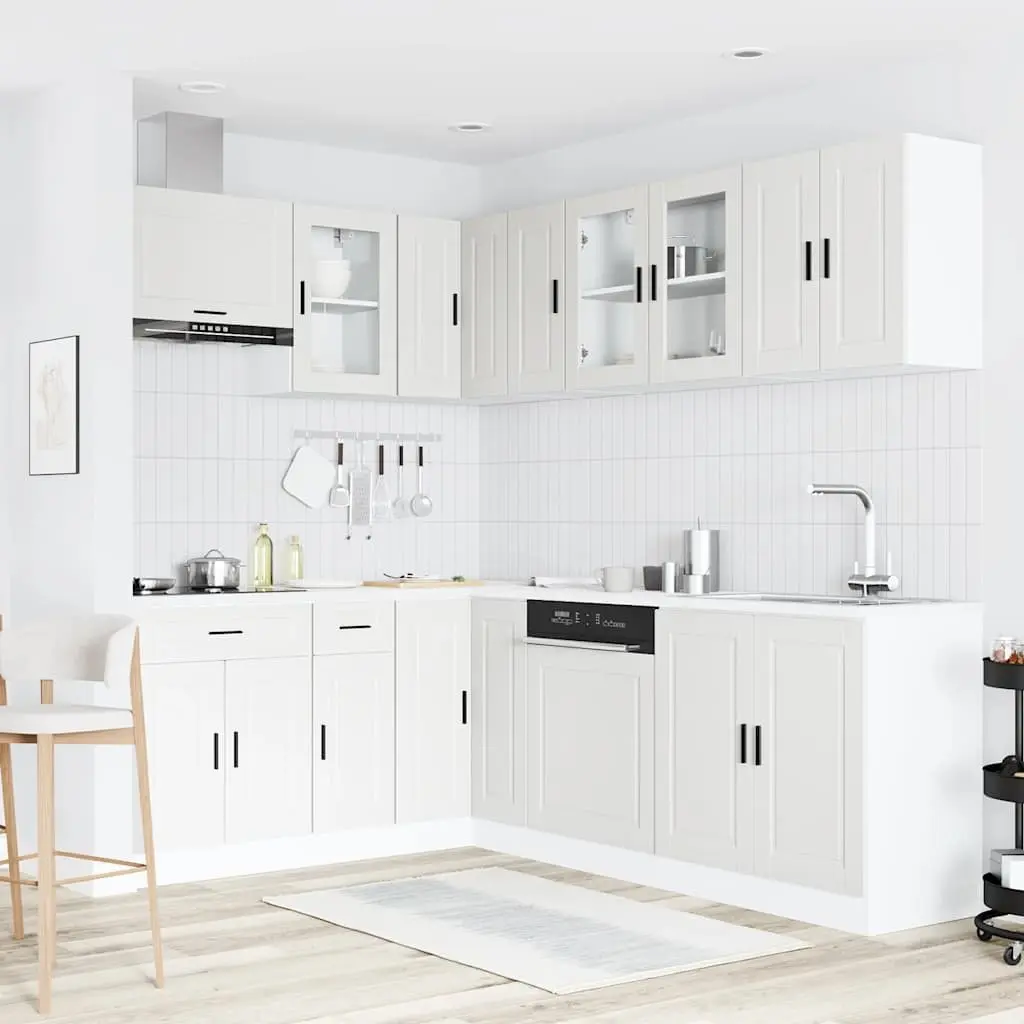 Kitchen Cabinet Set White 11 Piece Engineered Wood Storage