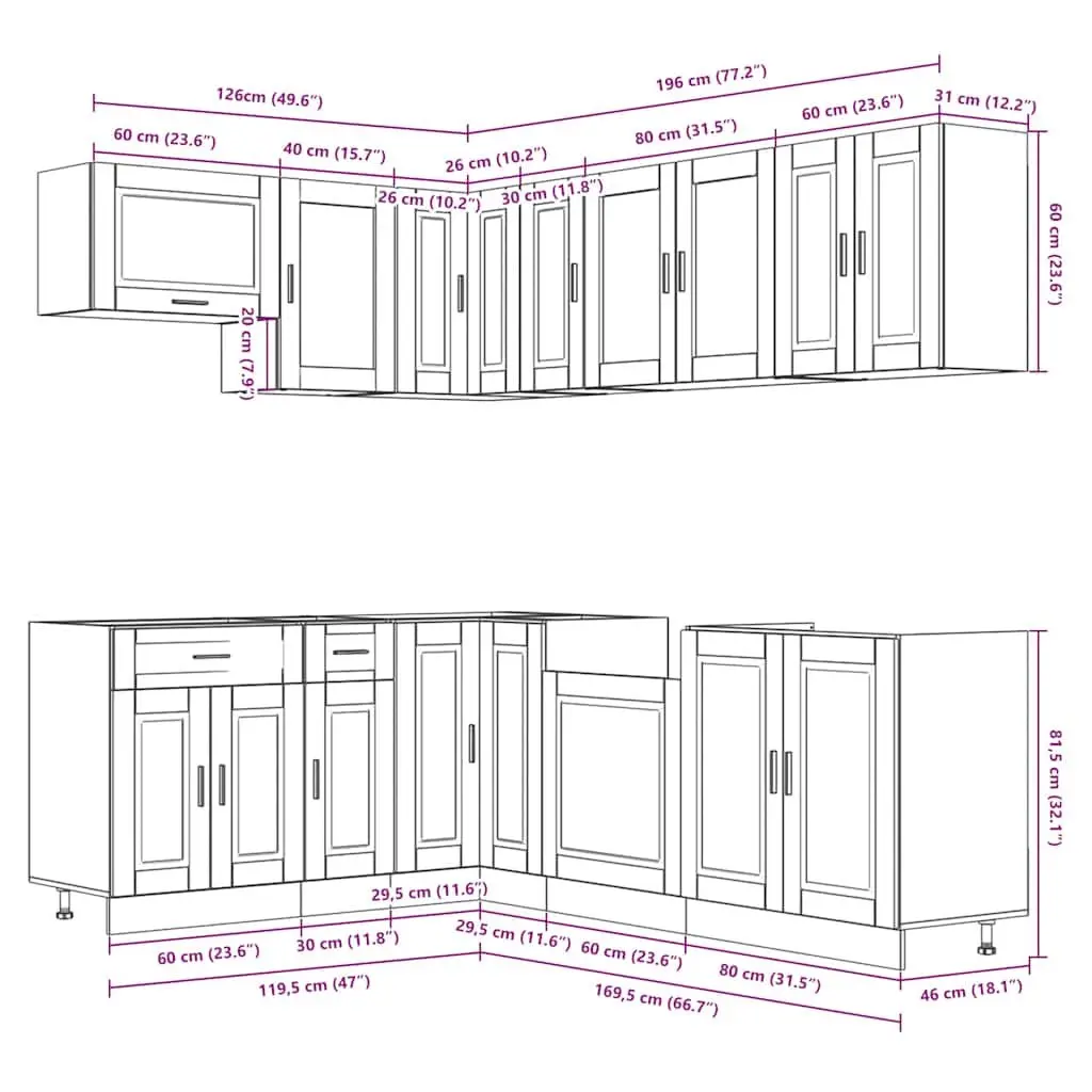 Kitchen Cabinet Set White 11 Piece Engineered Wood Storage