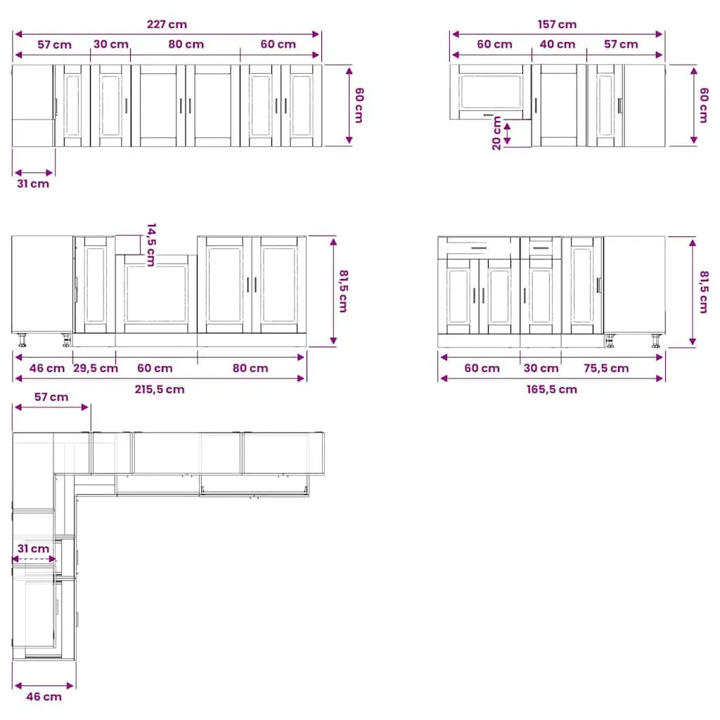 Kitchen Cabinet Set White 11 Piece Engineered Wood Storage