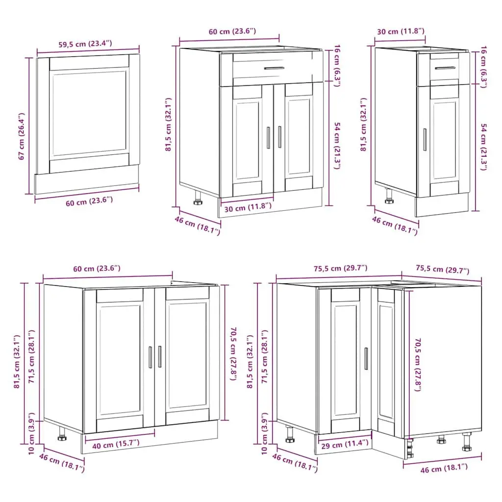 Kitchen Cabinet Set White 11 Piece Engineered Wood Storage