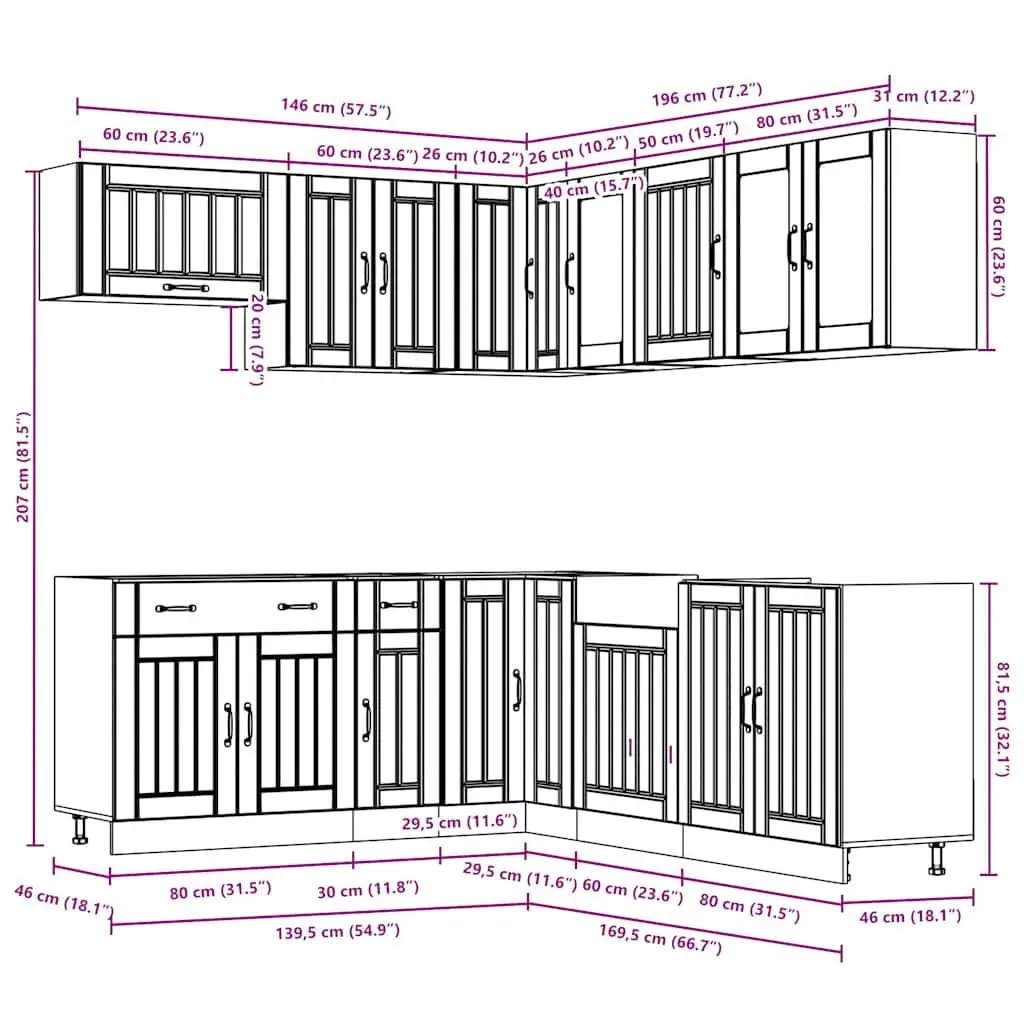 11 Piece Engineered Wood Kitchen Cabinet Set White Storage Cupboard