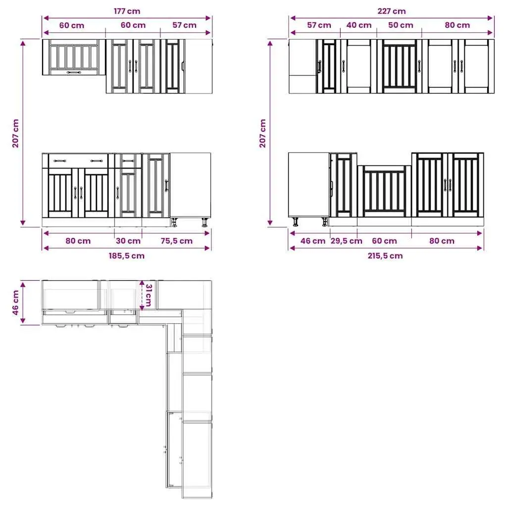 11 Piece Engineered Wood Kitchen Cabinet Set White Storage Cupboard