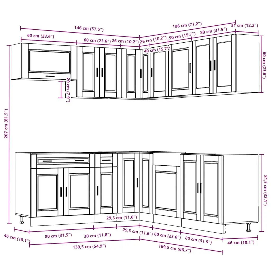 11 Piece Engineered Wood Kitchen Cabinet Set White Storage Furniture Cupboard