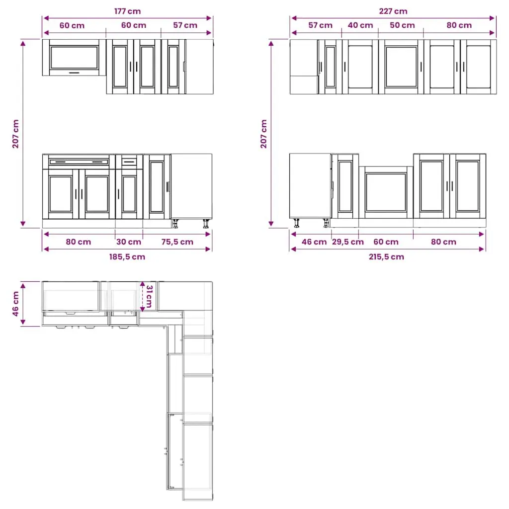 11 Piece Engineered Wood Kitchen Cabinet Set White Storage Furniture Cupboard