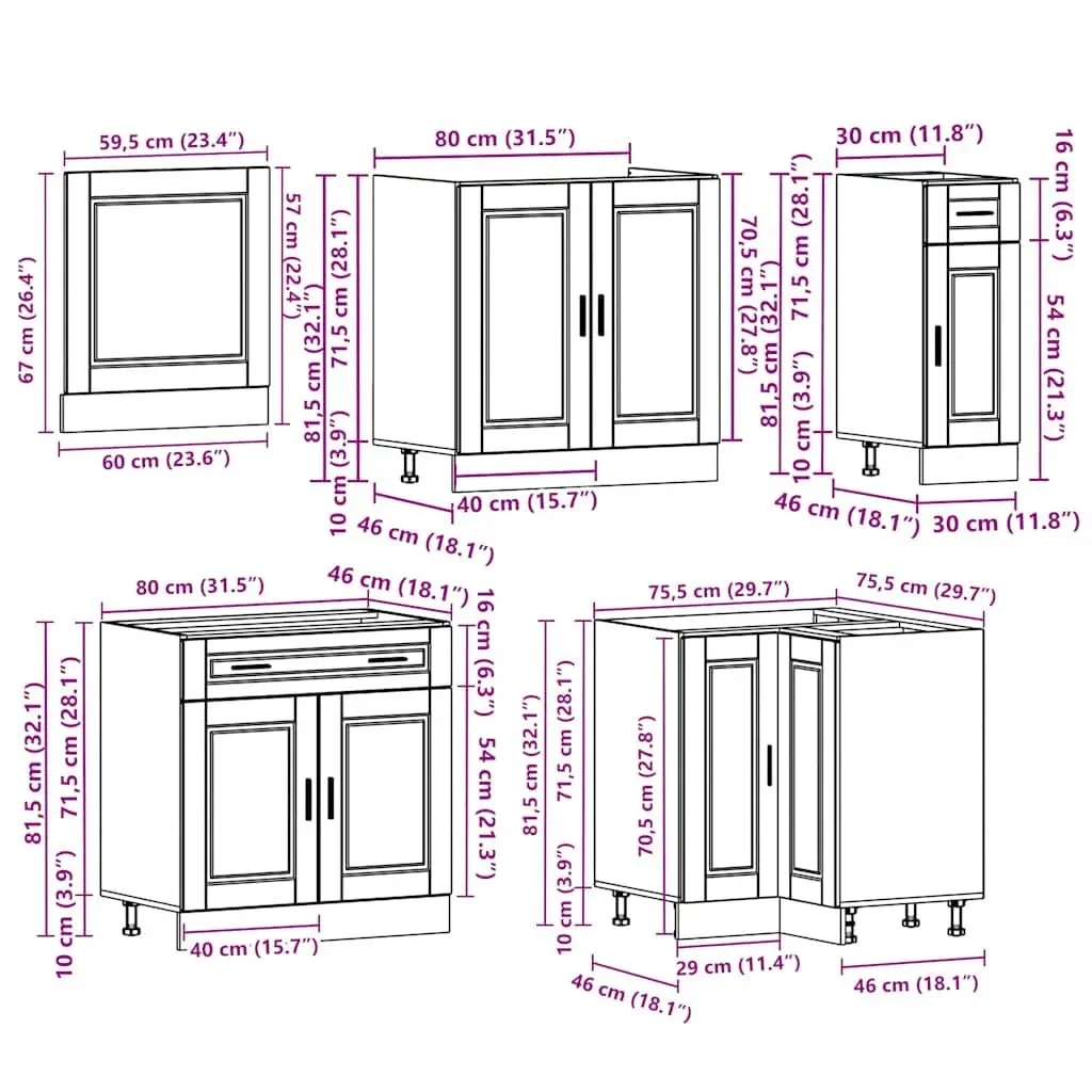 11 Piece Engineered Wood Kitchen Cabinet Set White Storage Furniture Cupboard