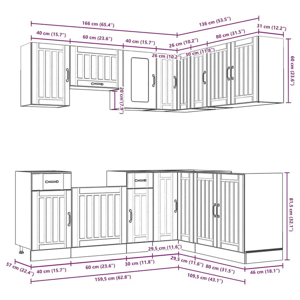 Kitchen Cabinet Set White 11 Piece Engineered Wood Storage Cupboard Furniture