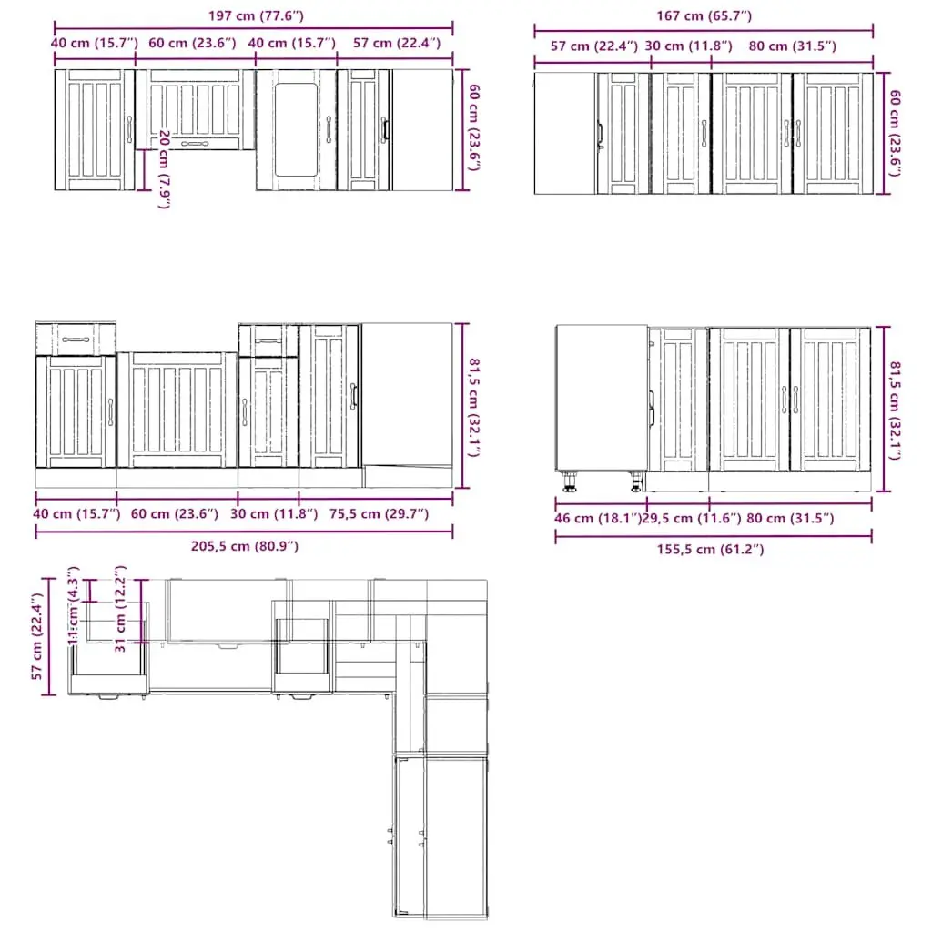 Kitchen Cabinet Set White 11 Piece Engineered Wood Storage Cupboard Furniture