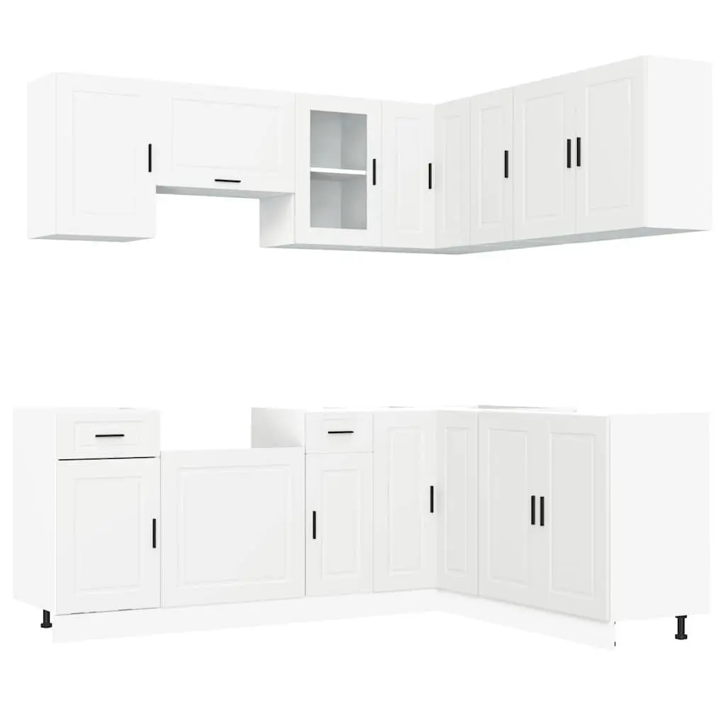 11 Piece Kitchen Cabinet Set Engineered Wood White Finish Adjustable Feet