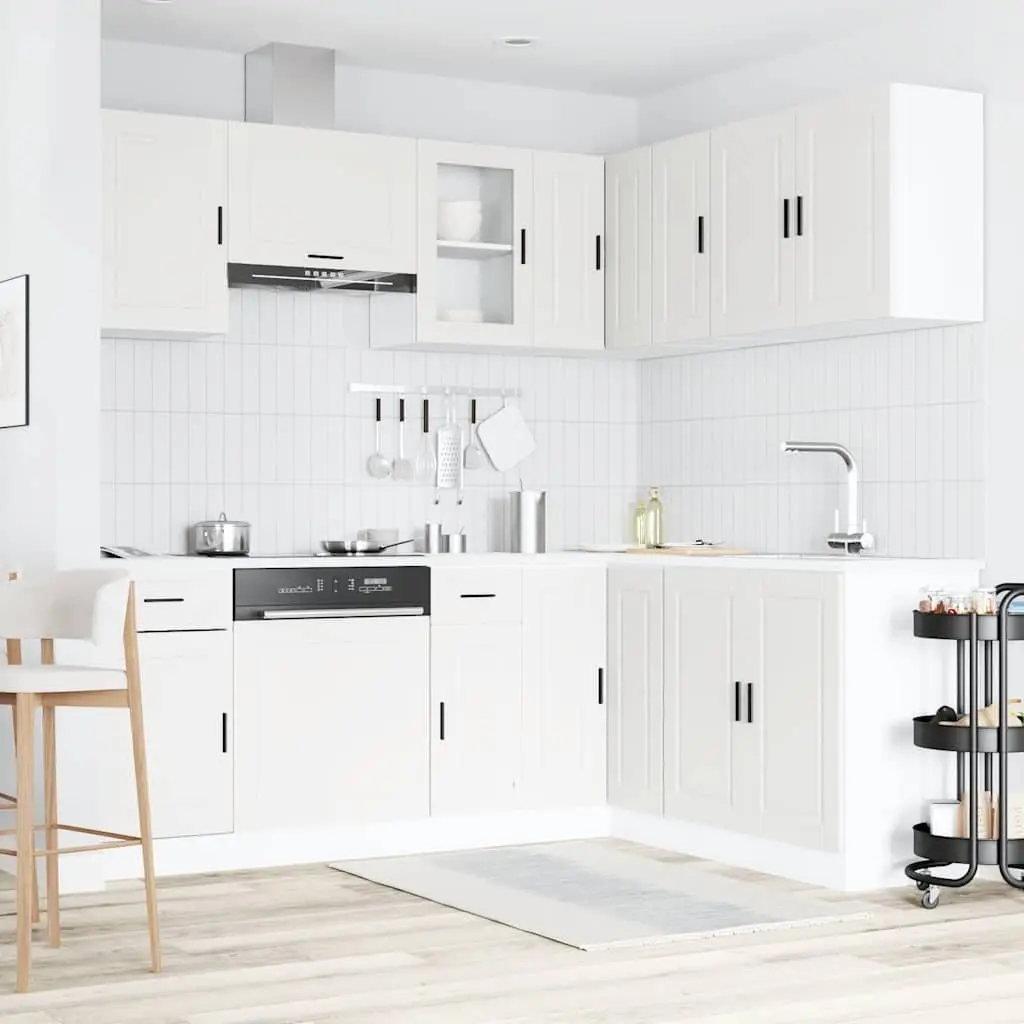 11 Piece Kitchen Cabinet Set Engineered Wood White Finish Adjustable Feet