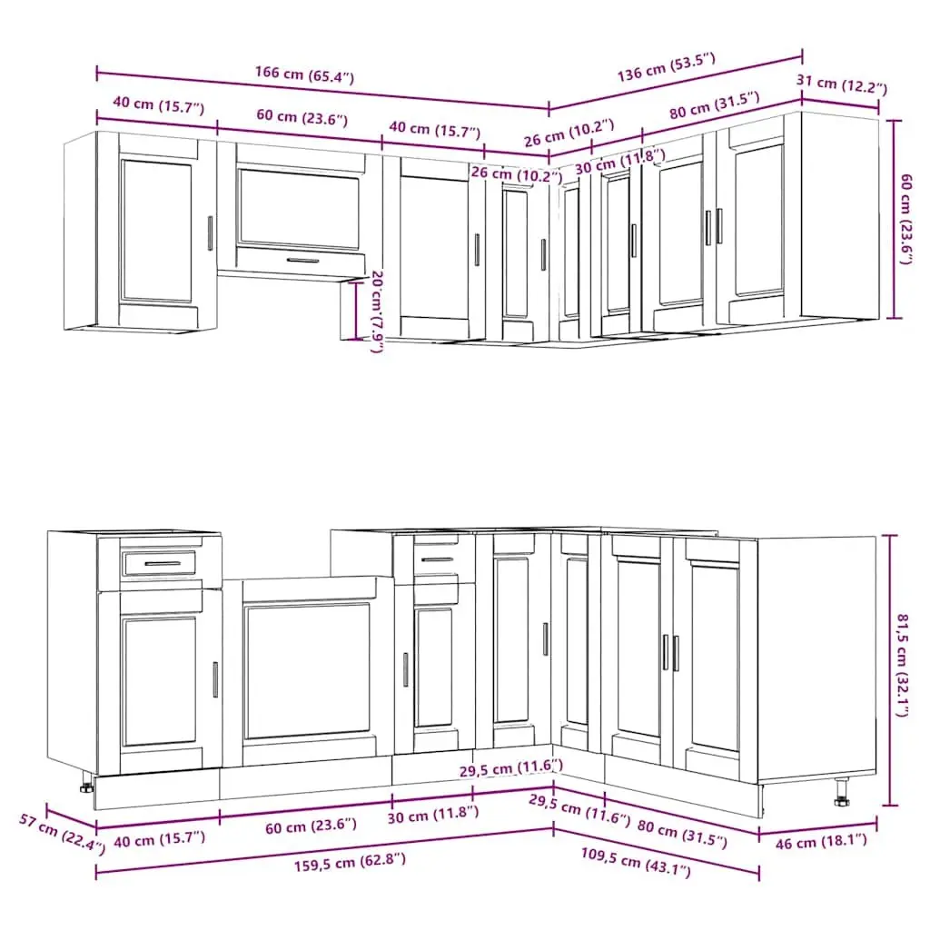 11 Piece Kitchen Cabinet Set Engineered Wood White Finish Adjustable Feet