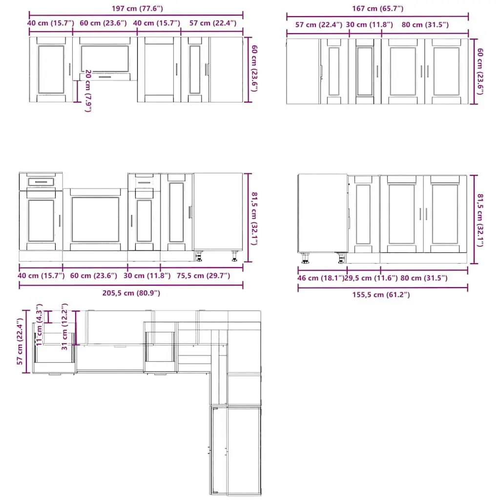 11 Piece Kitchen Cabinet Set Engineered Wood White Finish Adjustable Feet