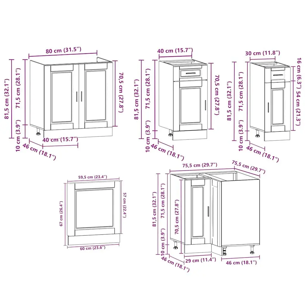 11 Piece Kitchen Cabinet Set Engineered Wood White Finish Adjustable Feet