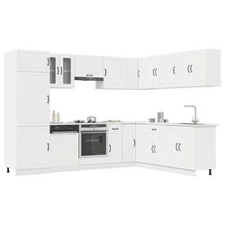 Kitchen Cabinet Set 14 Piece White Storage Engineered Wood Furniture Cupboard
