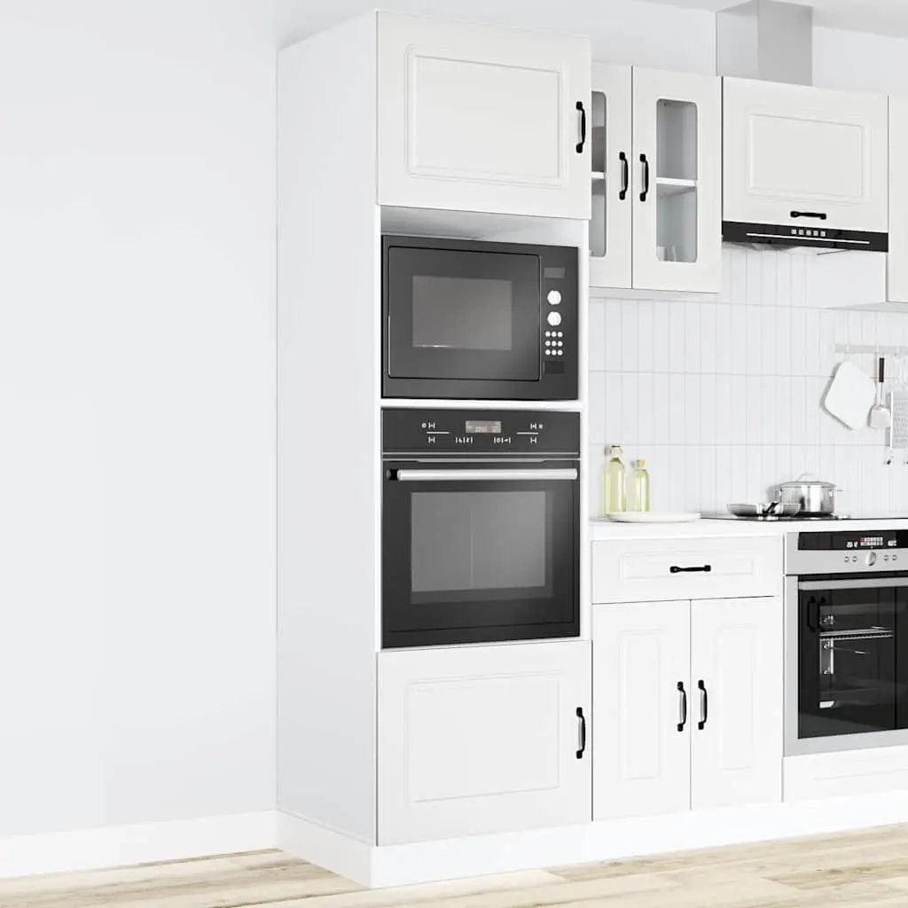 Kitchen Oven Cabinet 2 pcs White Engineered Wood Storage Unit Compact Design