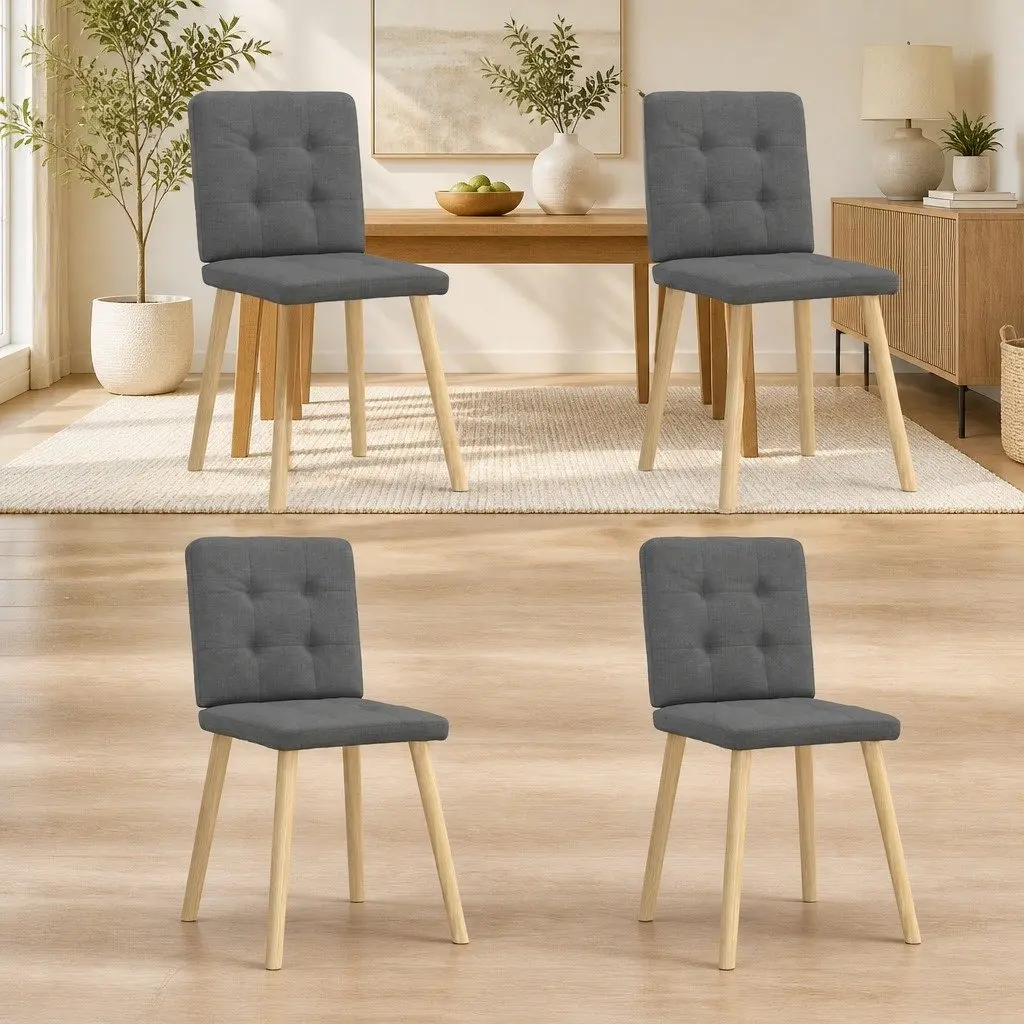 Grey Fabric Dining Chairs Set of 4
