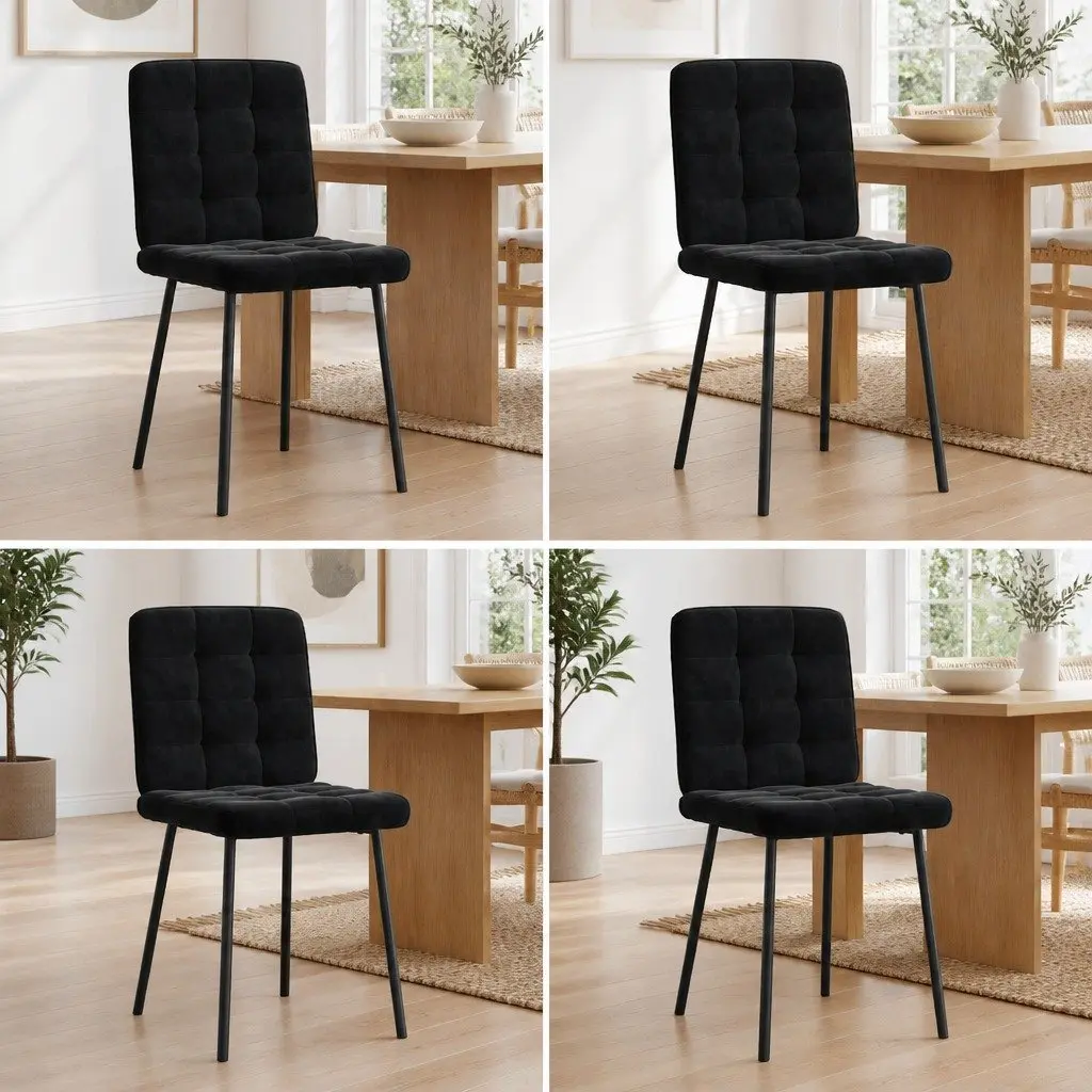Dining Chairs Black Velvet Modern 4 Piece Metal and Wood Frame