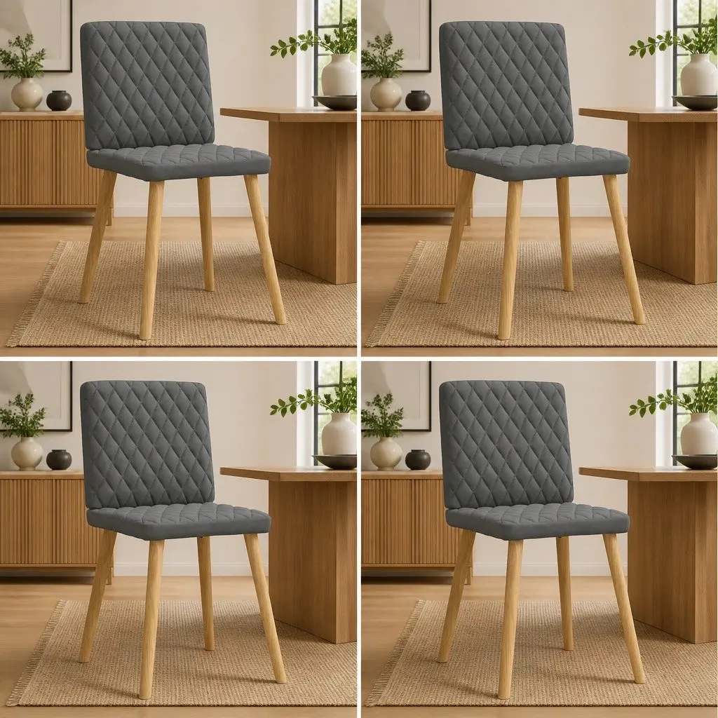 Dining Chairs 4 pcs Dark Grey Fabric Kitchen Room Seat Foam Padded Backrest