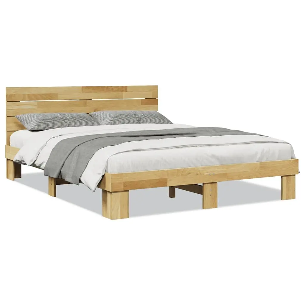 Bed Frame with Headboard Brown 135x190 cm Solid Wood Oak