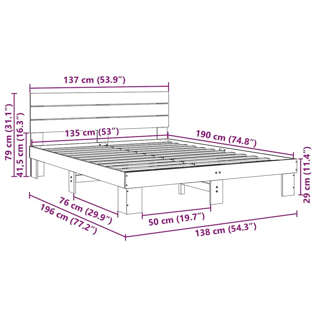 Bed Frame with Headboard Brown 135x190 cm Solid Wood Oak