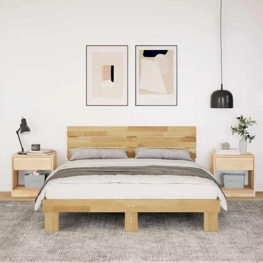 Bed Frame with Headboard Brown 135x190 cm Solid Wood Oak