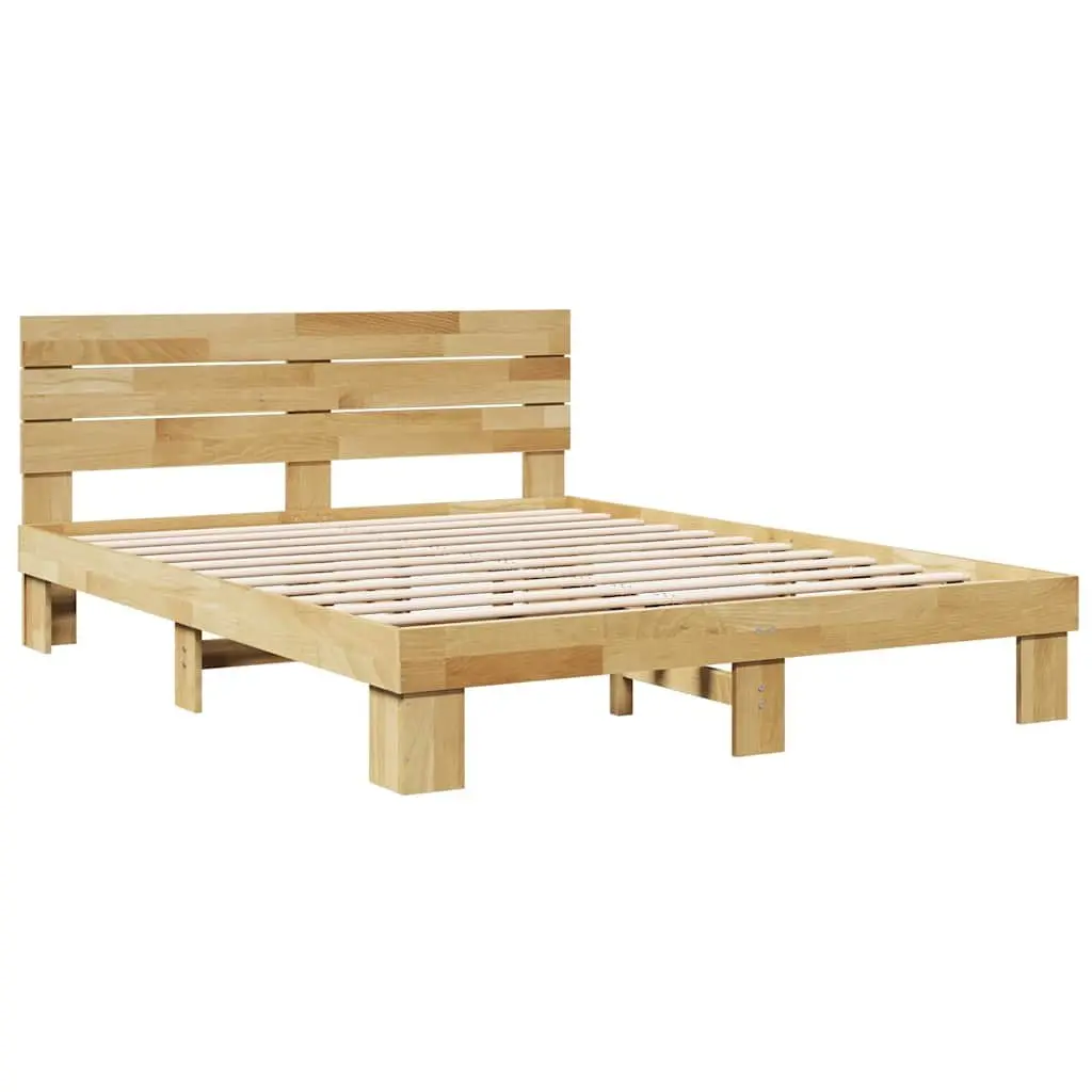 Bed Frame with Headboard Brown 135x190 cm Solid Wood Oak