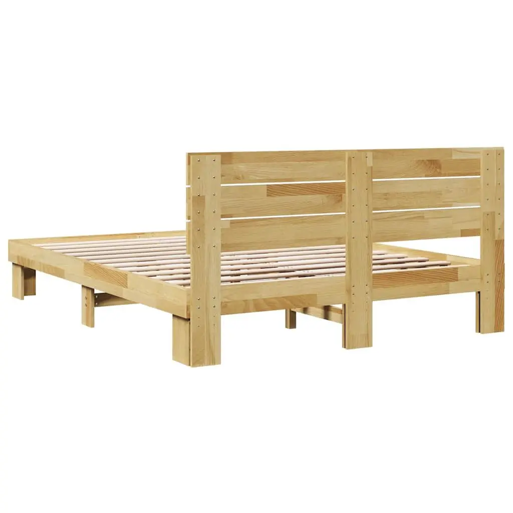 Bed Frame with Headboard Brown 135x190 cm Solid Wood Oak