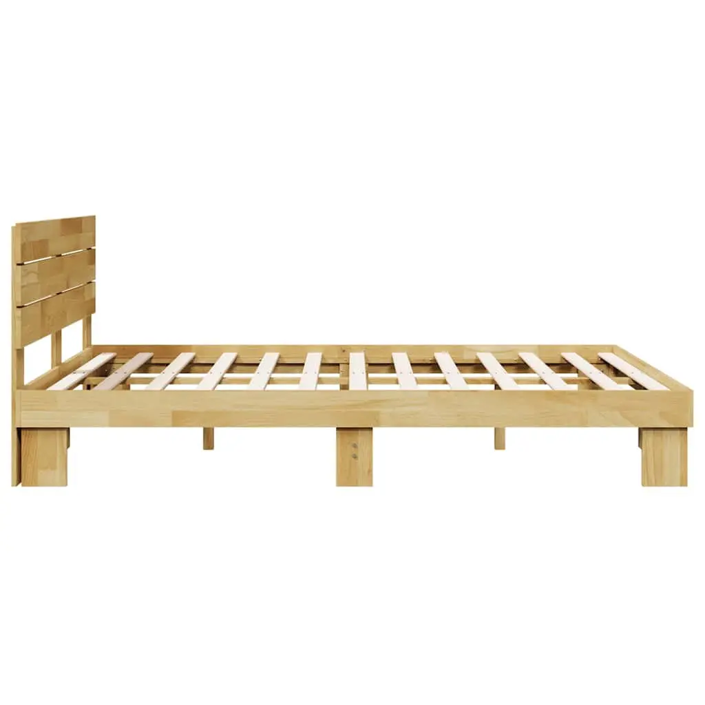 Bed Frame with Headboard Brown 135x190 cm Solid Wood Oak