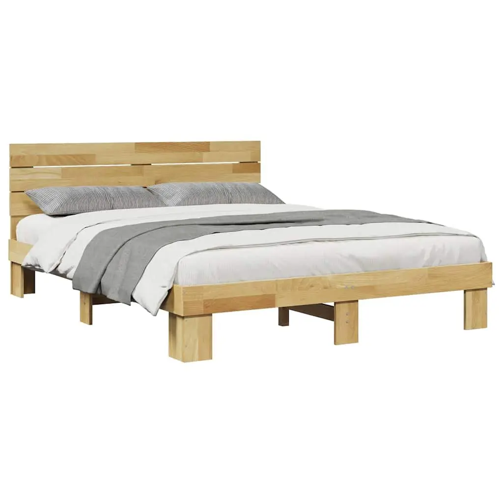 Bed Frame with Headboard Brown 135x190 cm Solid Wood Oak