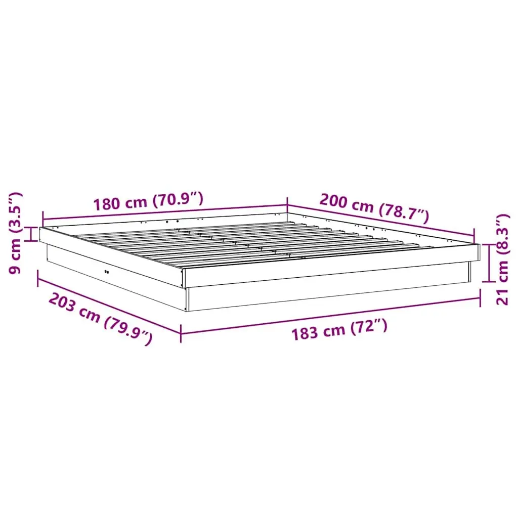 Bed Frame Solid Oak Wood Low Floor 180x200 cm Slatted Base
